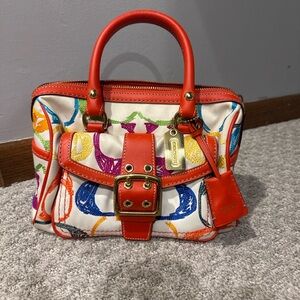Coach Multicolor Signature Satchel with Orange Trim & Gold Hardware